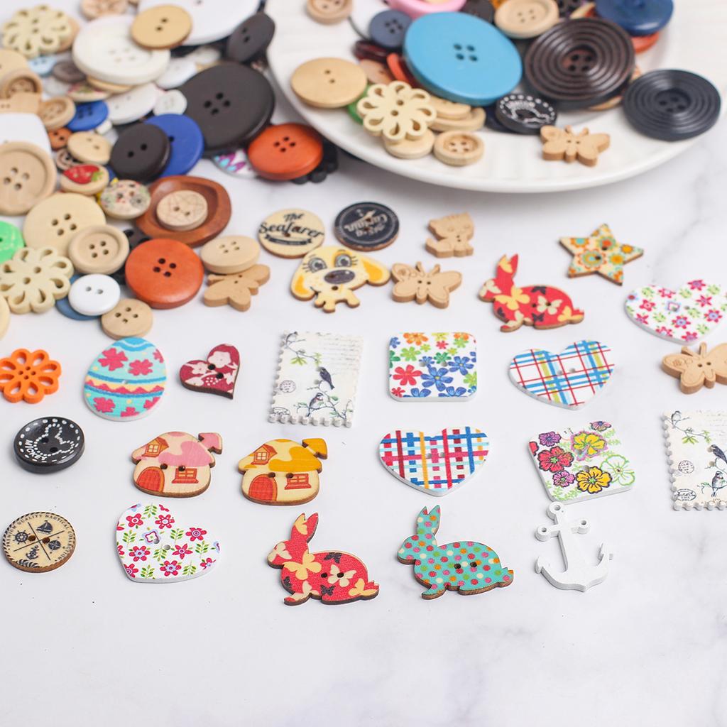 100Pcs Mix 2/4 Hole Circular Dotted Line Wooden Buttons Sewing Scrapbook Clothing Sweaters Handwork Home Diy Accessories Mix001