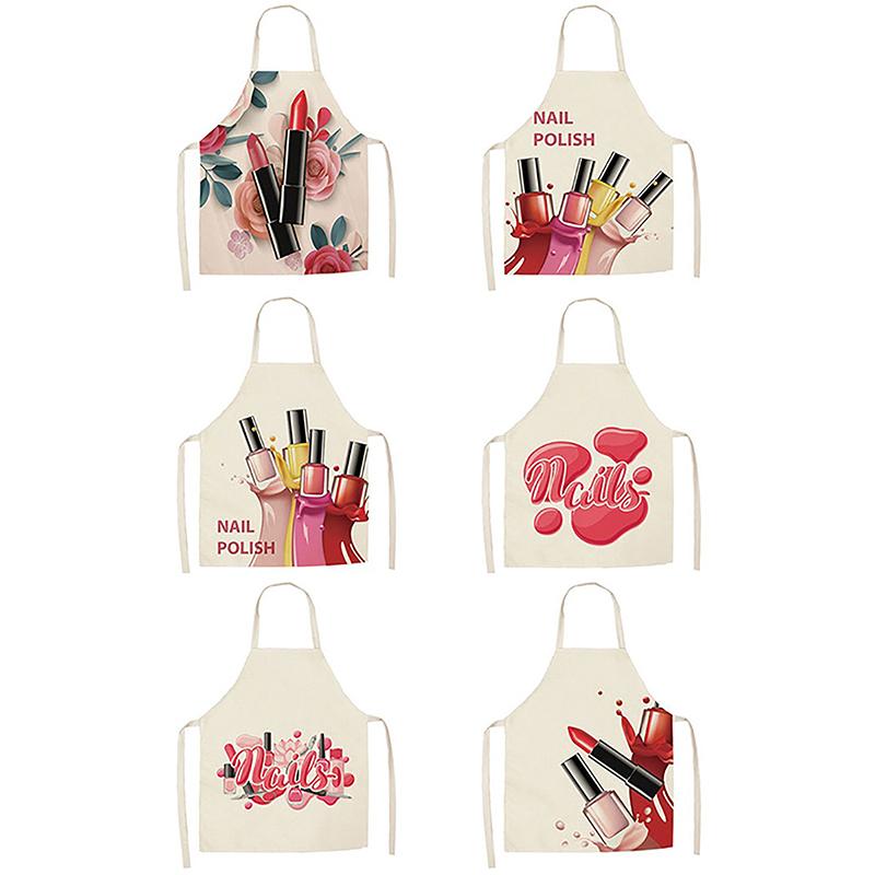 Nail Polish Lipstick Beauty Kitchen Women Apron Household Cleaning Cotton Linen Pinafore Salon Home Cooking Baking Adult Bib