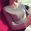 Fall Winter Laciness V Neck Slim Fit Sweater Women Base Knit Long Sleeve All Match Pullover Top