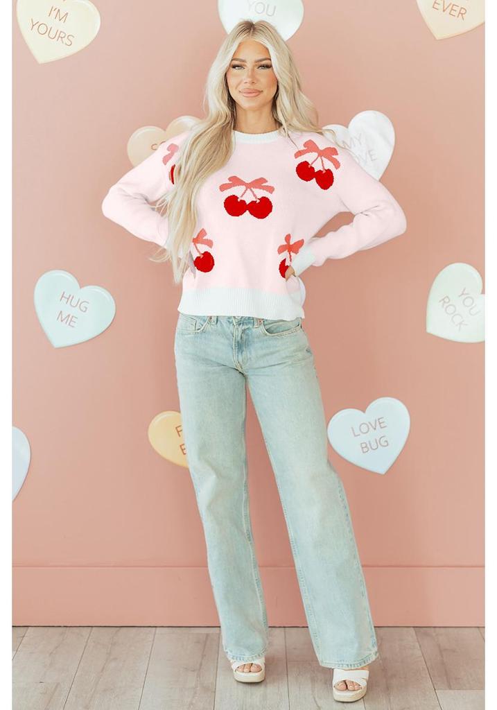 2025 Winter Women's Sweet Style Printed Knit Pullover - Warm Long Sleeve Raglan Sweater