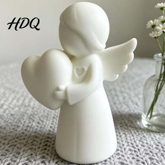 Mini Angel Figurine Love Heart Figurine 3D Printed White Statue Modern Figure