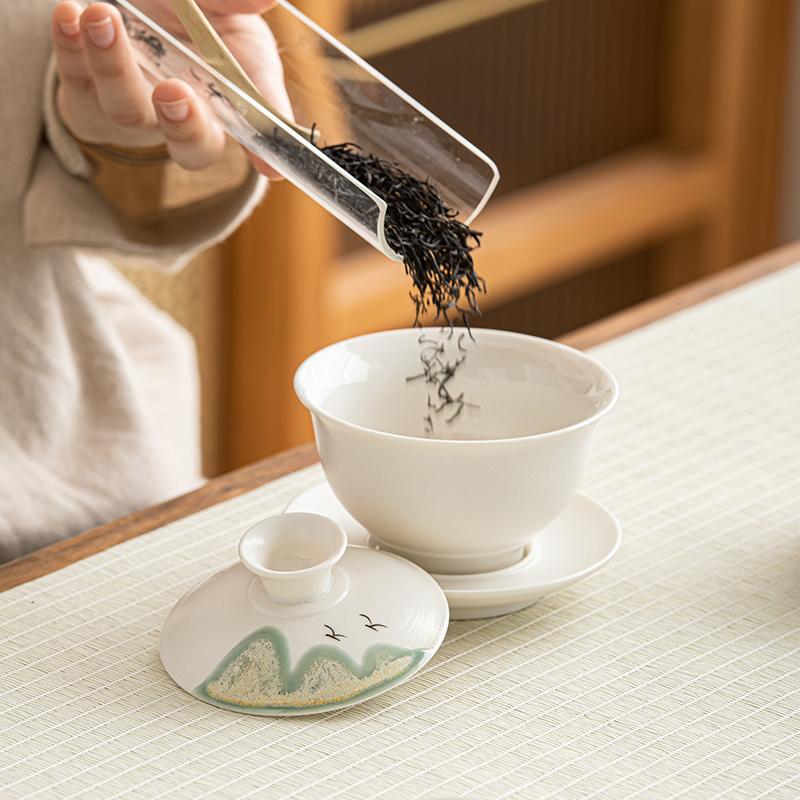 150ml Chinese Traditional Ceramic Gaiwan Tea Infuser Hand-painted Mountain Pottery Tea Tureen Teacup Handmade Tea Bowl Teaware