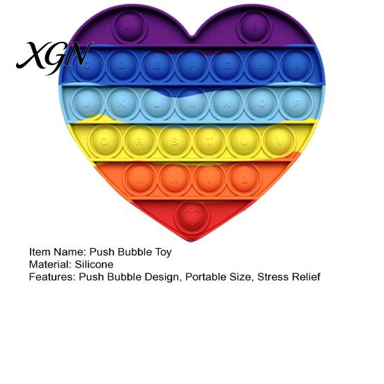 Stress Relief Toy Rainbow Push Bubble Round Square Heart Kids Popping Game Silicone Squeeze Sensory Fidget