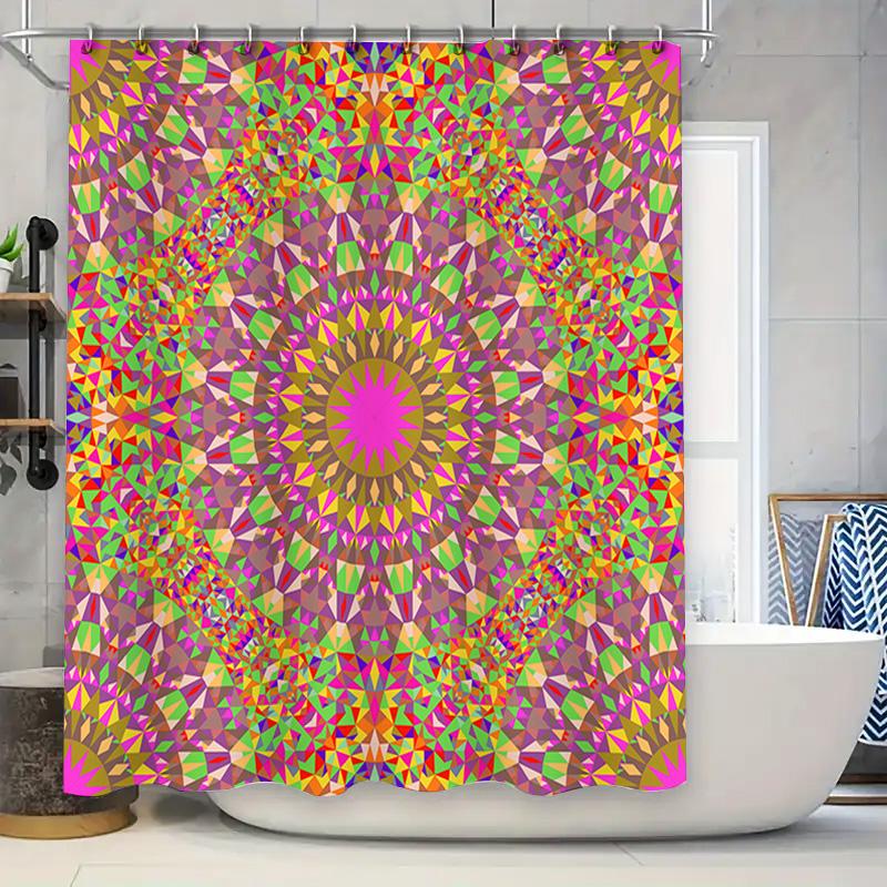 

Vibrant Shower Curtain With Geometric Pattern Decorative Waterproof Fabric For Bathroom Interior Design Home Decoration (Pink Pu W60H190(CM)-1 Pcs