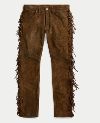 Men Pant 100% Handmade Leather Genuine Suede Lambskin Brown Fringes Party Soft Motorcycle