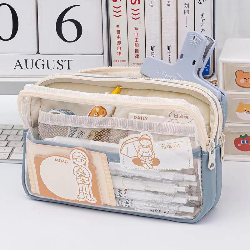 Clear Pencil Case Large Capacity Aesthetic Stationery Bag Exam Approved Transparent Pouch for School Kids Teens