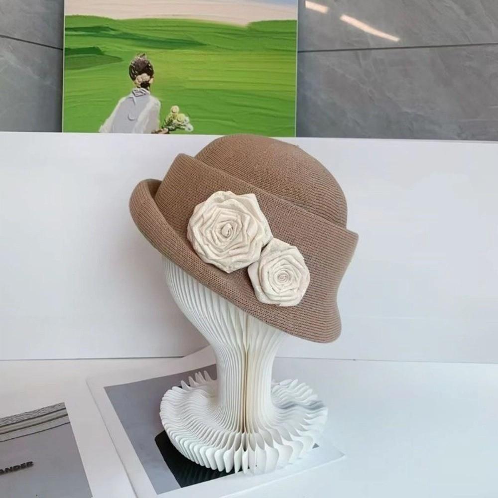 Elegant Camellia Flower Cap French Style Women's Formal hat Vintage Floral Bowler Hat Famale