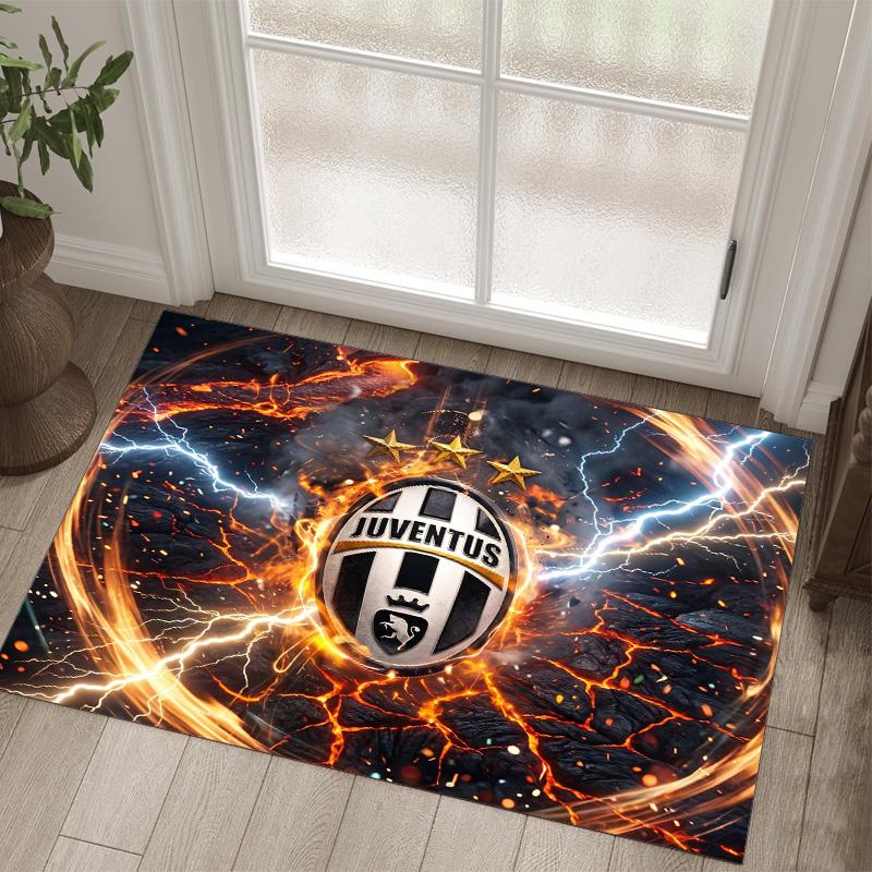 Juventus FC Design Kristall-Samt-Teppich Gemütlich Nicht?Rutschfester Teppich mit Aufdruck für Schlafzimmer Wohnzimmer Eingang