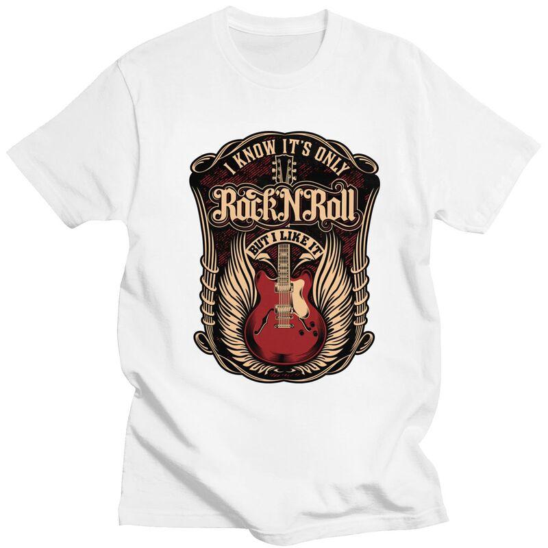 Custom Its Only Rock And Roll T Shirts Men 100 Cotton Tees Heavy Metal Guitar Music Tshirts Short Sleeve Casual Tshirt