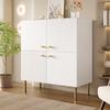 Modern White Sideboard Made of MDF with Zinc Alloy Handles & Steel Legs – Stylish Storage Furniture for Living Room, Bedroom & Hallway