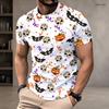 Men Plus Size Round Neck Short Sleeve T Shirt Halloween Ghost Bat Printed White Straight Hem Pullover