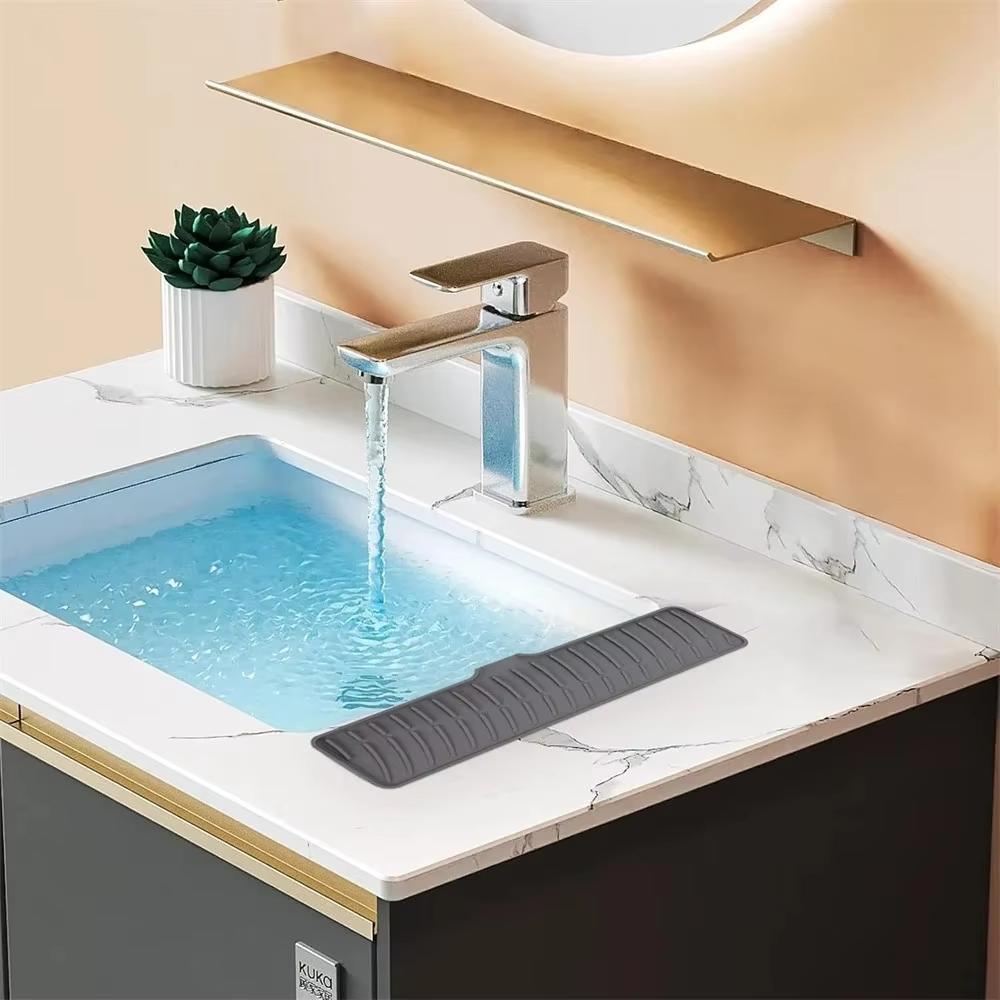 Kitchen Sink Splash Guard-Silicone Draining Mat Around Tap Draining Pad Behind Faucet with Lip Drip Catcher Sink Protector Mat