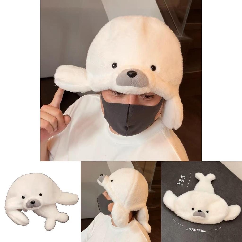 Cappello Peluche Carino Design Foca Bianca per Adulti Bambini Invernale