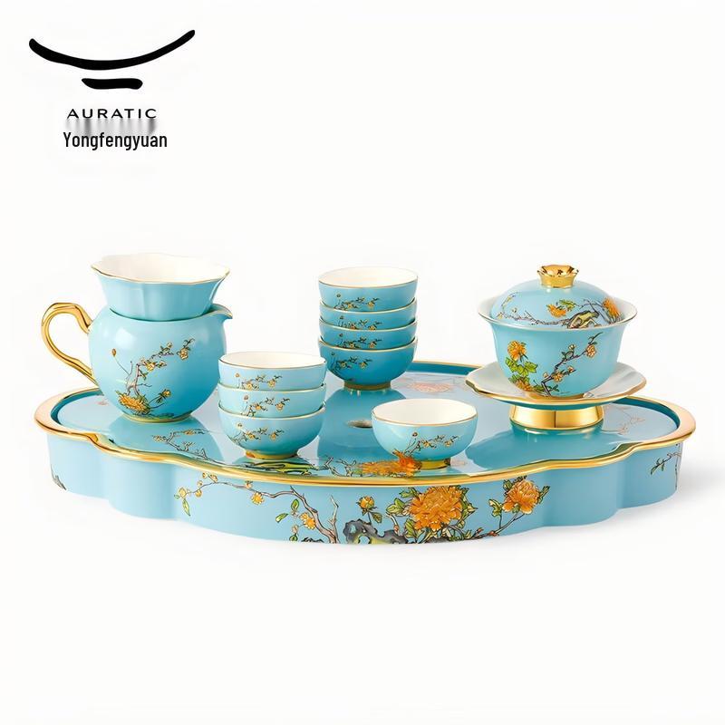 Yongfengyuan Lady Porcelain West Lake Blue 15-Piece Gongfu Tea Set