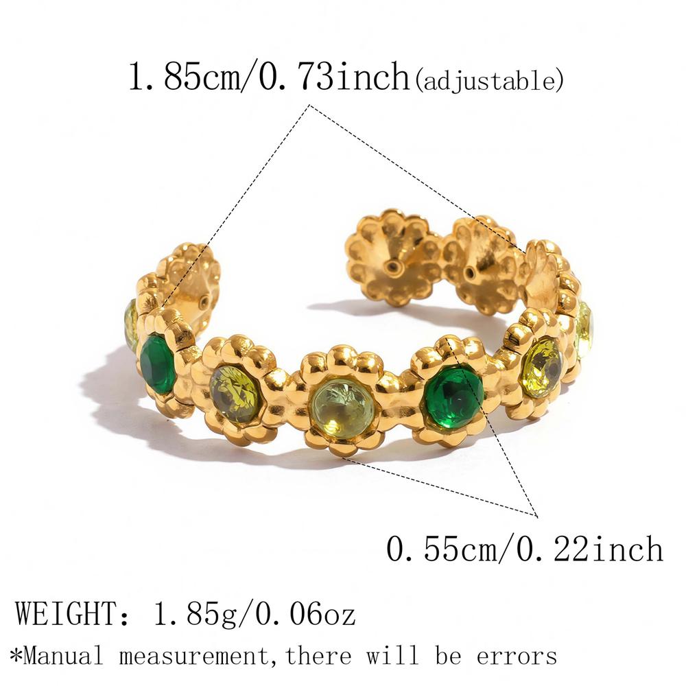 Stainless Steel Colorful Rhinestone Ring Women Lace Stackable Open Ring Exquisite Unique Wedding Couple Dating Jewelry Gifts