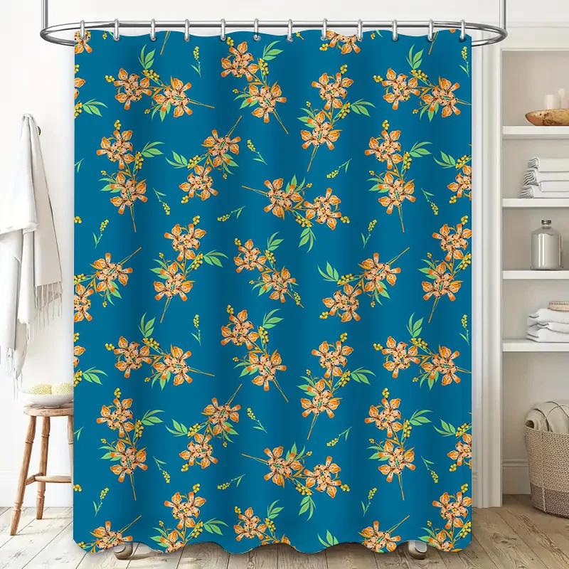 

Outdoor Floral Print Shower Curtain Waterproof Quick-Dry Bath Decorations Home Decoration W90xH180cm