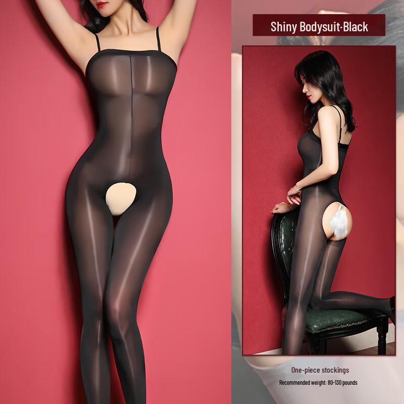 Women's Sexy Oil-Sheen Open Crotch Bodysuit Tights