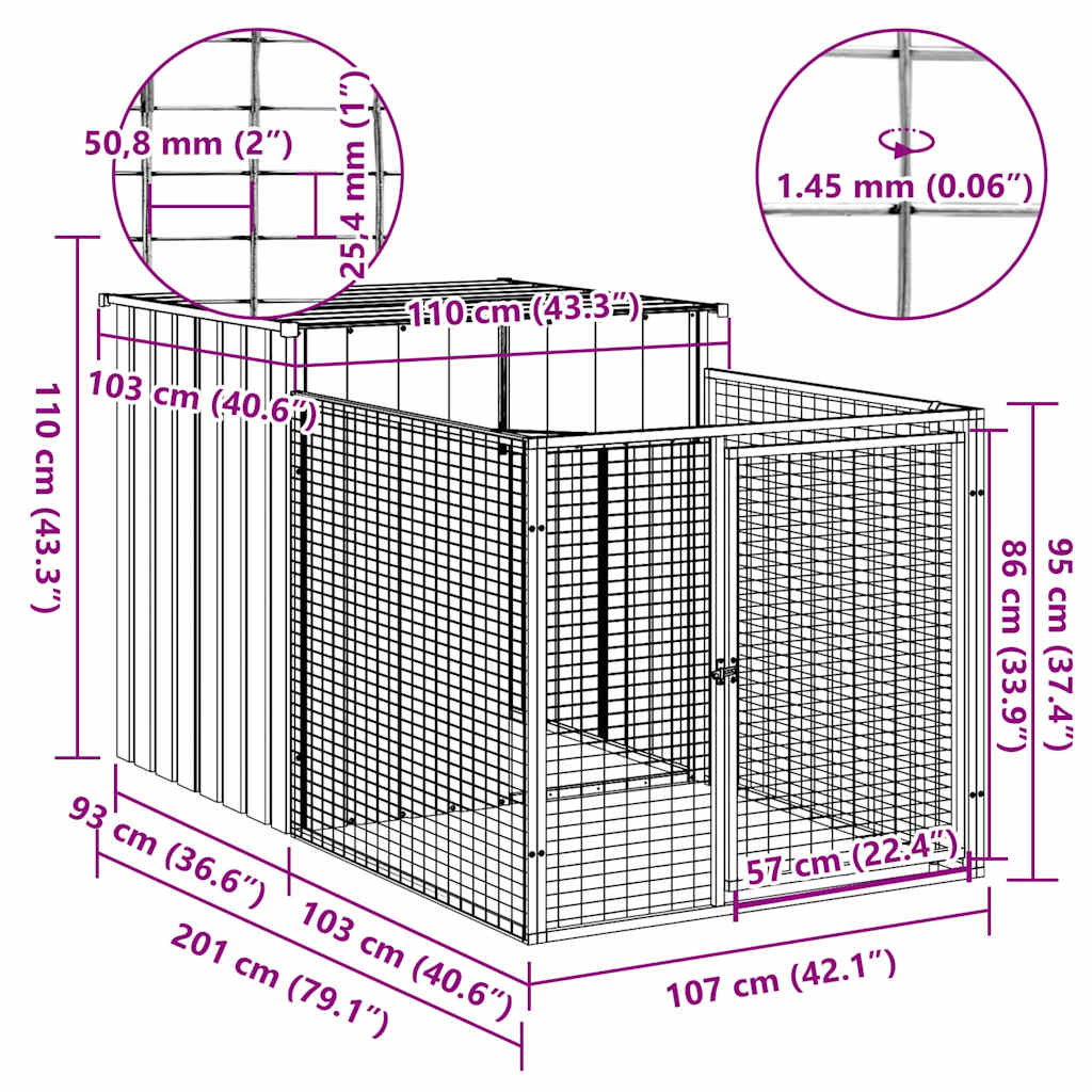 Vidaxl Dog Kennel, With Run, Light Grey, 110X201X110 Cm, Steel