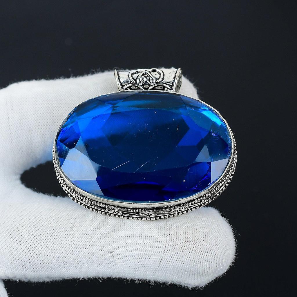 Stor London Blue Topaz Edelsten Sølv Anheng i 925 Sterlingsølv - Håndlaget Design, Hverdagsbruk Smykker, Unikt Anheng Påskegaver
