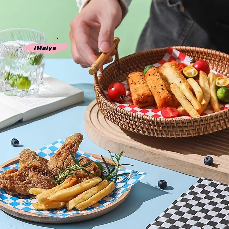100 Stück 30*30cm Kariertes Lebensmittelgeeignetes Fettpapier Wachspapier zum Einwickeln von Lebensmitteln Korbeinlage Brot Sandwich Burger Pommes Ölbeständiges Papier