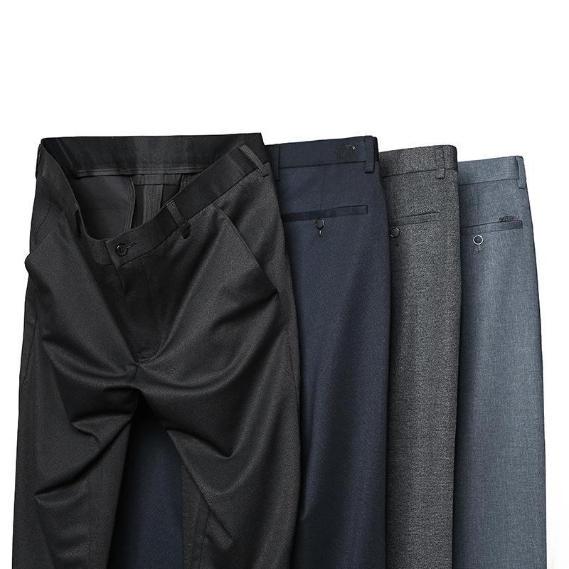 Letní tenké čtyřstranné elastické ledové hedvábné ležérní kalhoty pro pánské rovné kalhoty, volné kalhoty business casual, pánské oversized