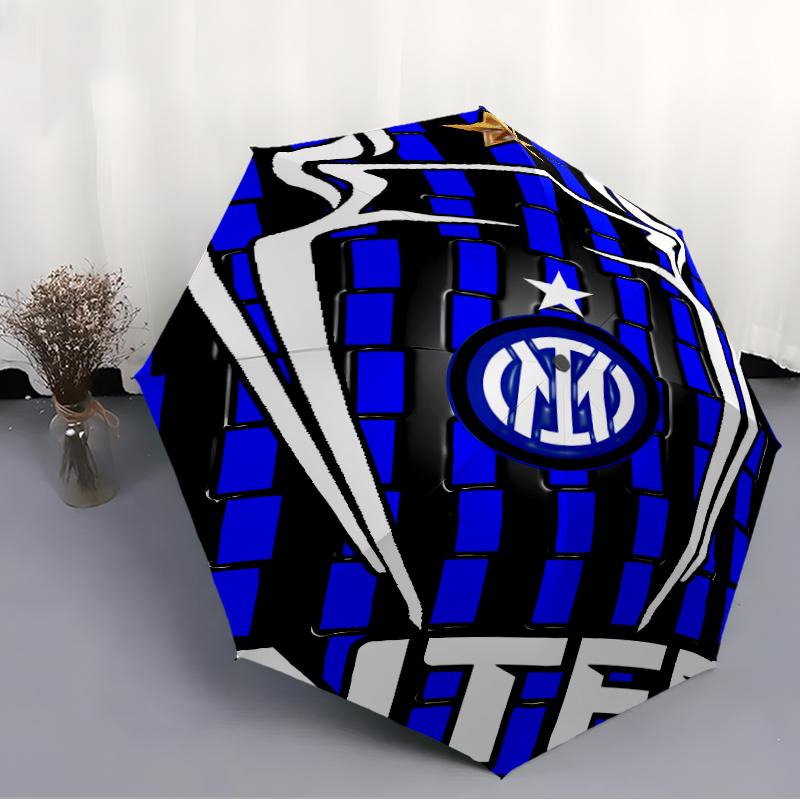 Inter Milan logo Print Automatic Umbrella, 8 Rib Iron Frame, Plastic Handle, Suitable for Outdoor Travel &Daily , Ideal Gift