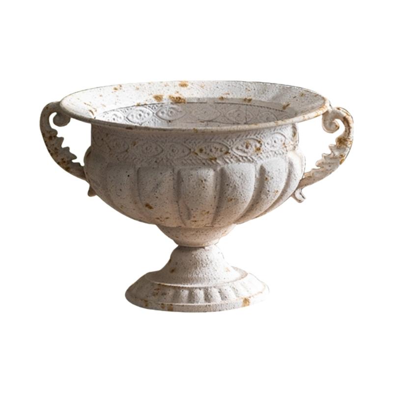 Antique Iron Planter Pot Featuring Round Shape And Embossed Pattern For Garden Terraces Home Indoor Outdoor Decoration