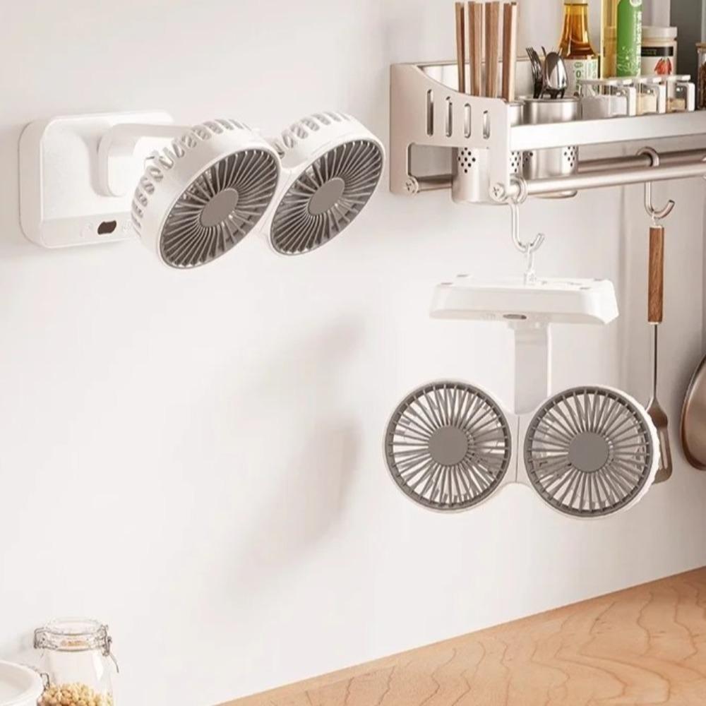 Fast Cooling Double Head Desktop Fan 4-Gears Wind Night Lights Portable Fan Household