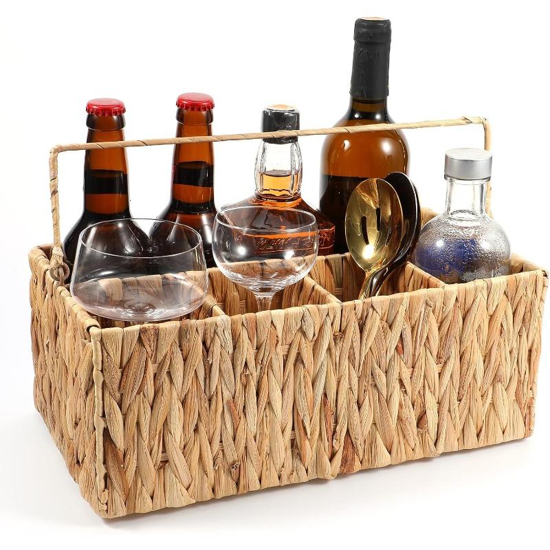Party Wicker Cutlery Rack with Handle Woven Split Picnic Basket Outdoor Party Essentials (5 Compartments) Convenient Practical