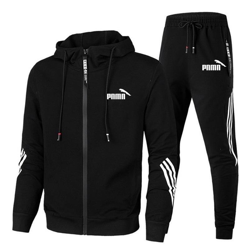 Tuta da Ginnastica da Uomo Primavera Autunno Casual Set 2 Pezzi Felpa con Zip e Stampa Pantaloni Jogger