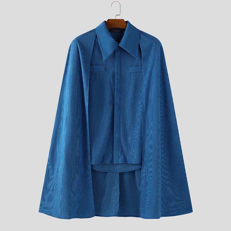 

INCERUN Men Long Sleeve Layers Patchwork Casual Corduroy Cape Shirts 3XL темно-синий