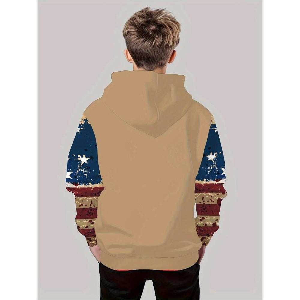 Casual Deer Print Pattern Printed Children's Hoodie Fashionable Boys' Long Sleeved Sweatshirt Boys' Hoodie, Comfortable Outdoor Casual Sportswear