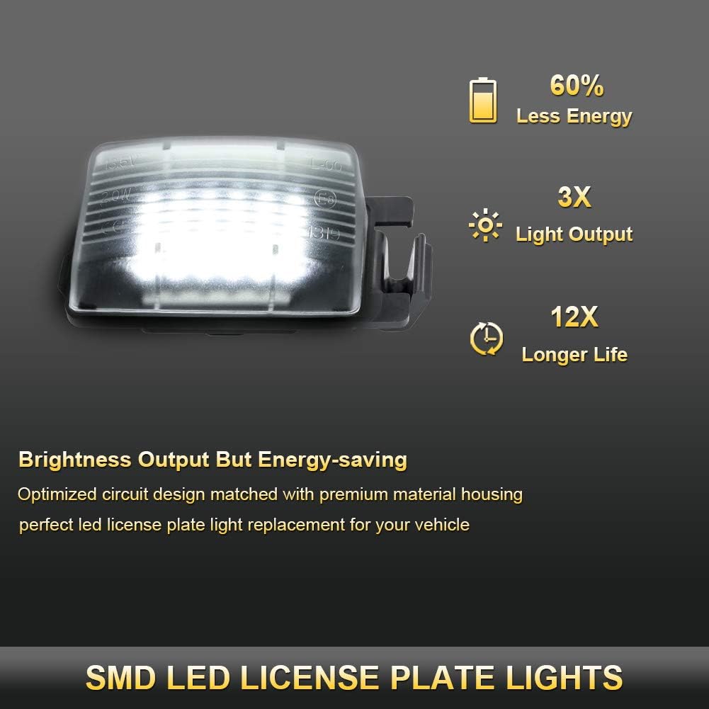 Gempro 2Pcs LED License Plate Light Lamp Assembly Replacement For Nissan 350z 370z GT-R Cube Leaf Sentra Versa 5D/4D Infiniti Q60 G35 G37 G25,