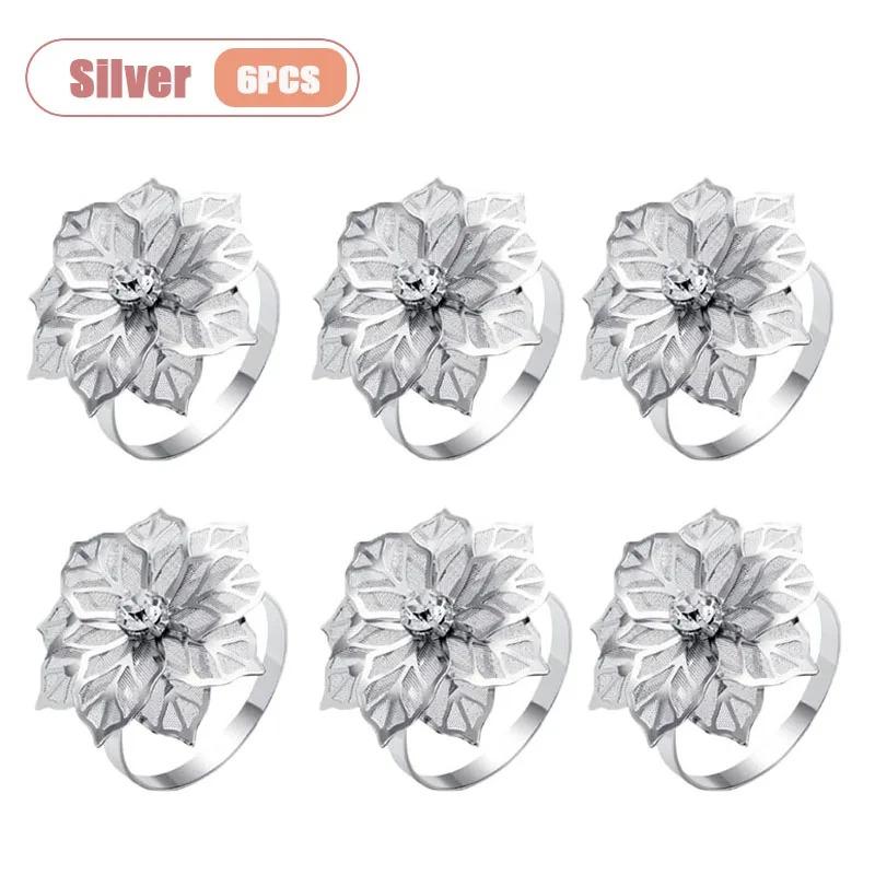 1-24PCS Gold Mesh Flower Napkin Ring Metal Elegant Table Decor for Wedding Party Banquet Dining Table Accessories