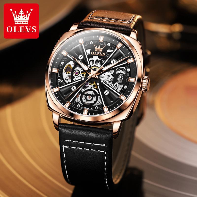 OLEVS Men's Mechanical Watch Tourbillon Hollow Dial Waterproof Watch