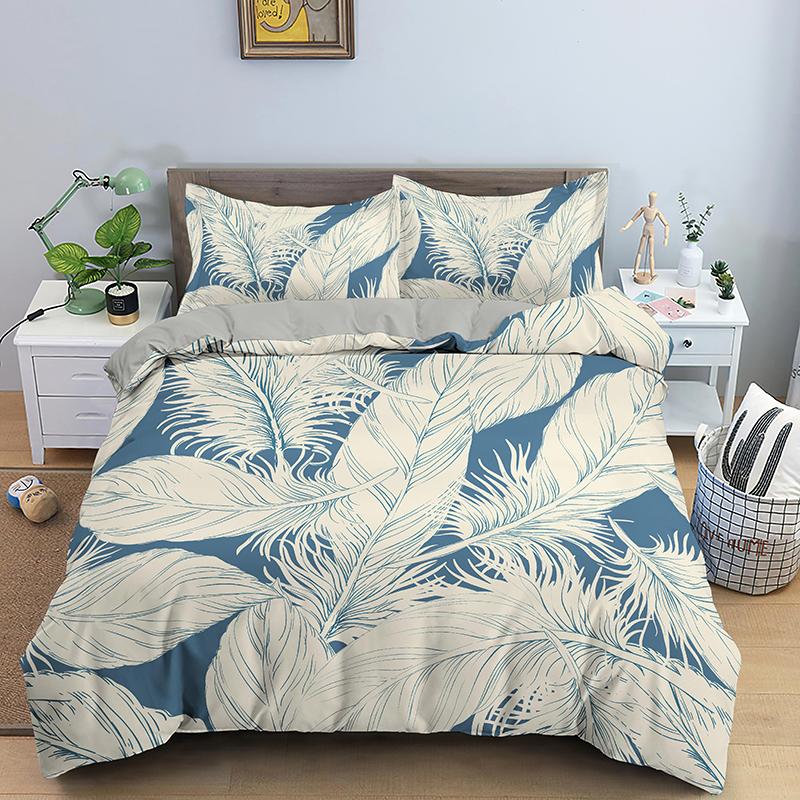 Green Leaves Bedding Set Girls Boys Kids King Twin Full Size Duvet Cover Set Pillowcase Cartoon Style Polyester Comforter Sets
