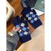 Warm Gloves for Women In Winter Wool Knitted Color Blocking Diamond Lattice Cold-proof Plus Velvet Five Finger Student Riding Touch Screen