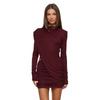 Autumn and winter new European and American women's clothing temperament solid color irregular waist long-sleeved pleated hip-wrapped dress