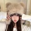 Cute Bear Ears Plush Hat Women's Winter Cycling Cold Protection Thickened Warm Face Small Ear Hat