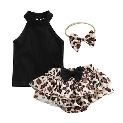 Baby Mädchen 3-teilige Sommeroutfits, Ärmellose Neckholder-Tops + Rüschenshorts + Stirnband-Set