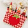 1 Piece Red And White Checkered Tomato Makeup Bag - Multifunctional Zipper Bag For Women, Perfect Travel Zipper Storage Bag, Fun