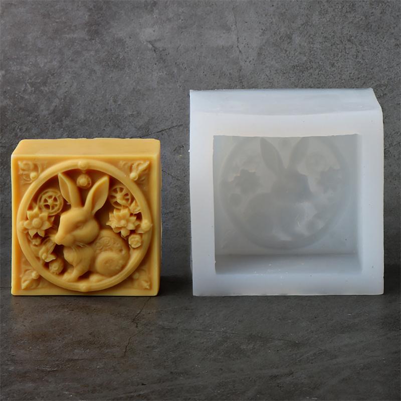 3D Relief Flower Rabbit Silicone Soap Mold DIY Easter Bunny Resin Plaster Making Animal Chocolate Cake Mould Gift Home Decor