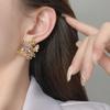 Elegant 2024 South Korea Dongdaemun Copper-Plated Gold Earrings with Zircon Inlay for Women