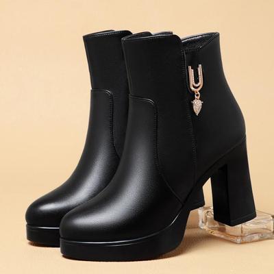 Cross-Border Winter High-Heeled Chunky Platform Boots - Women's Non-Slip Velvet Mom Booties
