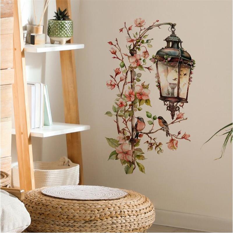 Pink Flower Pendant Light Wall Sticker Removable Wall Art Decor Waterproof Stereo Flower Home Decoration For Bedroom