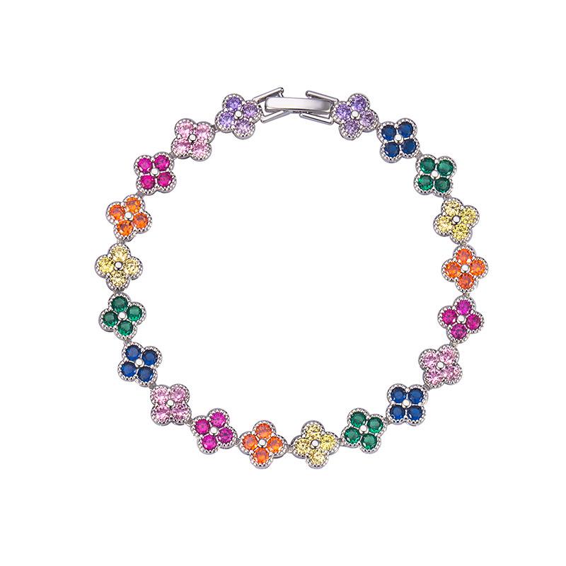 Four-Leaf Clover Zircon Luxury Fashion Bracelet - Colorful, European & American Style
