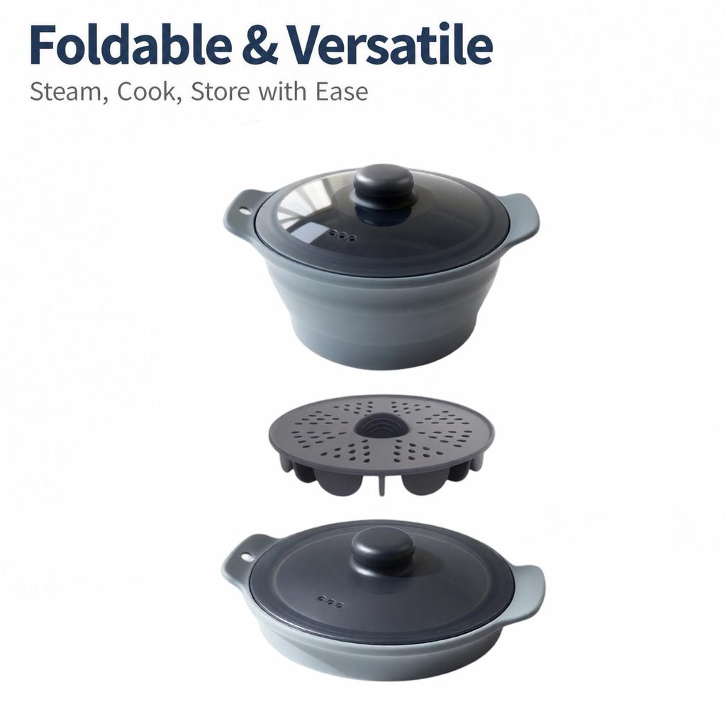 Silicone Steamer Pot with Steamer Rack, - Pot for Kitchen Cooking and Steaming