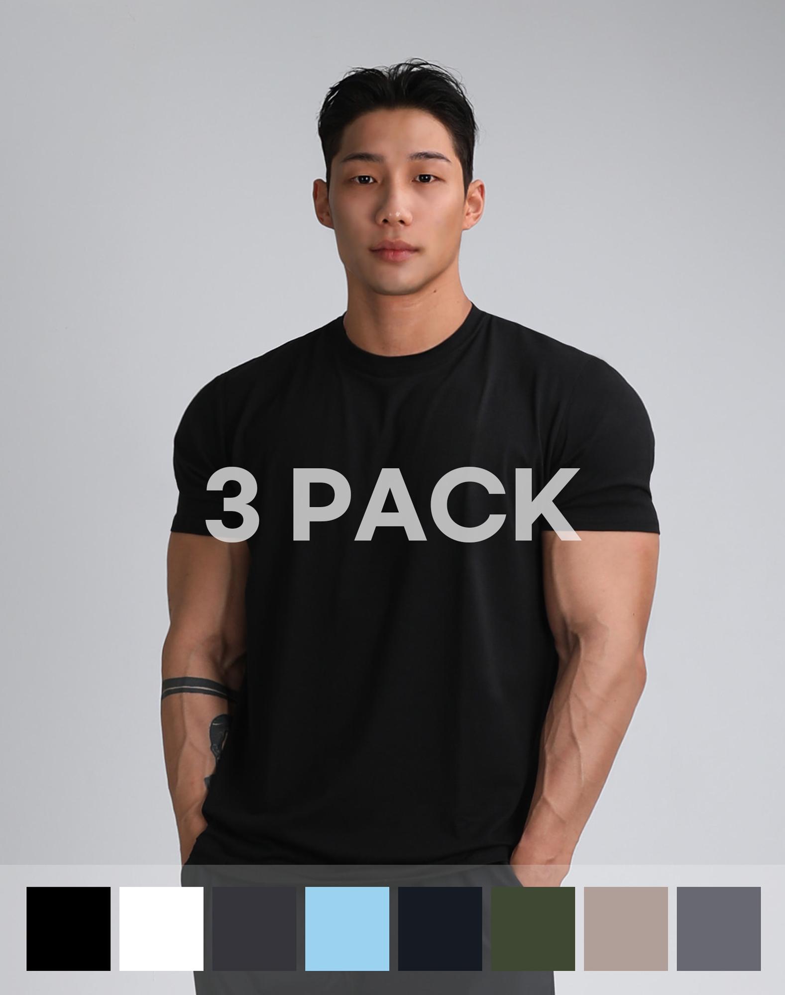 Rvd [3 Pack] Plain Modal Muscle Fit Short Sleeve Tee L