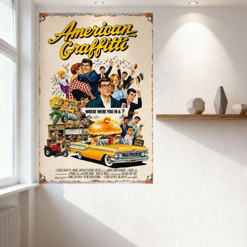 American Graffiti Vintage Film Metalen Blikbord - Jaren '60 Drive-In Diner Auto Scène Kunst Decoratie voor Huis Man Cave Bar Cafe Wandbord