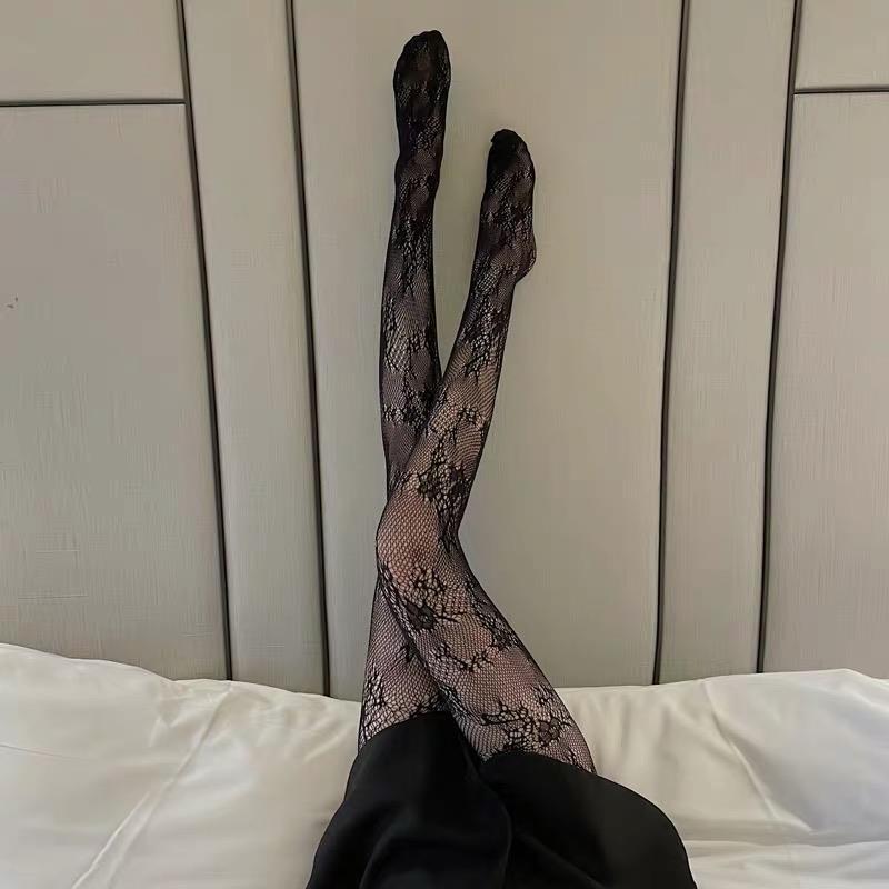 Elegant Lace Rose Print Stocking Lolita Fishnet Pantyhose Sexy Jk Hollow Tights Floral High Elastic Women Hosiery For Dress Sock